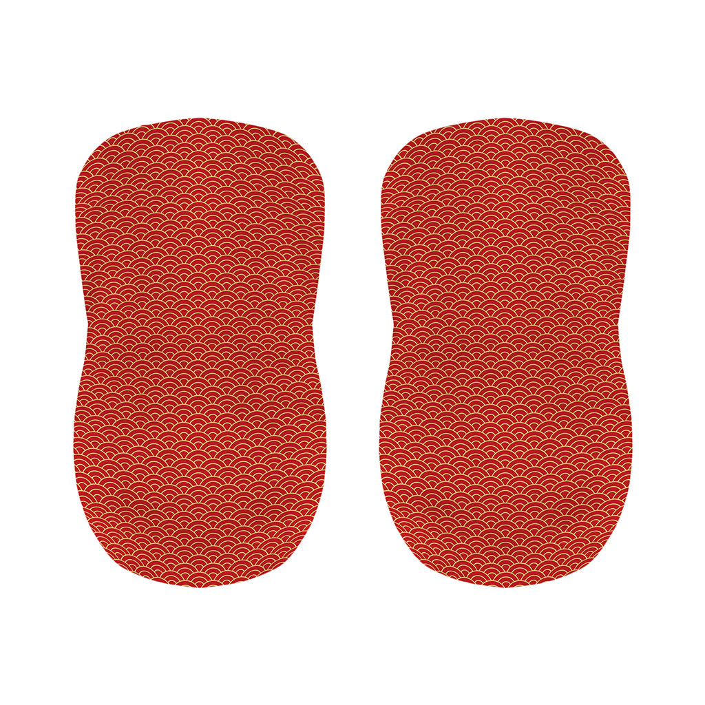 Red Japanese Wave Pattern Print Bar Stool Covers