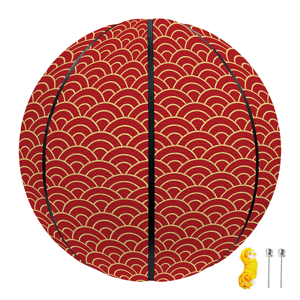 Red Japanese Wave Pattern Print Basketball