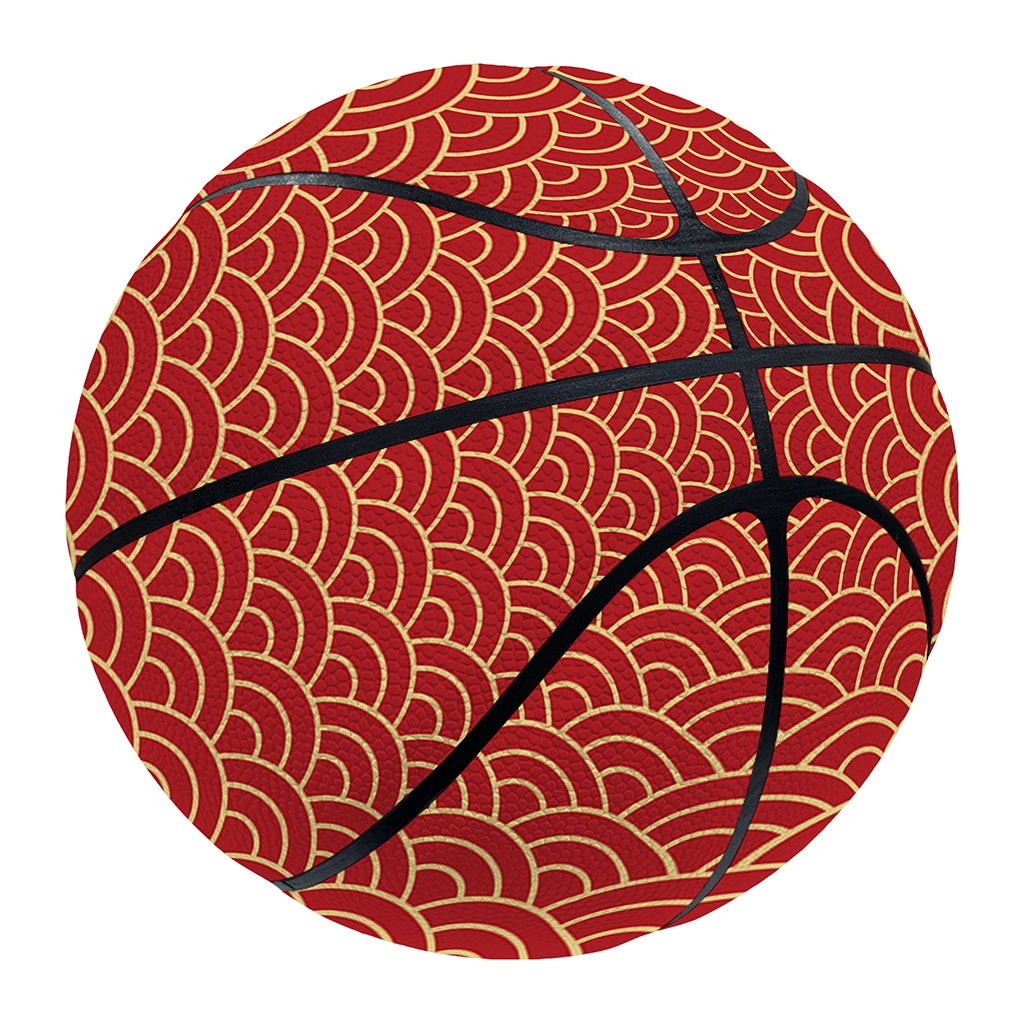 Red Japanese Wave Pattern Print Basketball