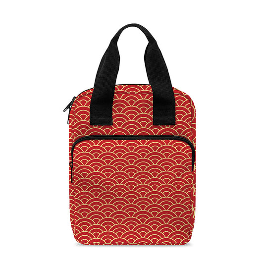 Red Japanese Wave Pattern Print Bible Tote Bag