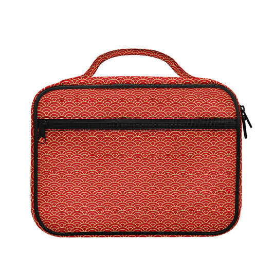 Red Japanese Wave Pattern Print Briefcase Bible Bag