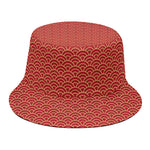 Red Japanese Wave Pattern Print Bucket Hat