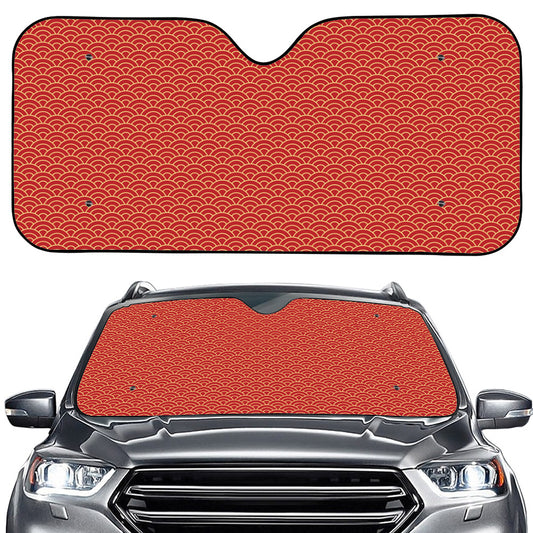 Red Japanese Wave Pattern Print Car Windshield Sun Shade