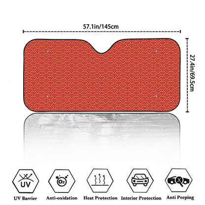 Red Japanese Wave Pattern Print Car Windshield Sun Shade