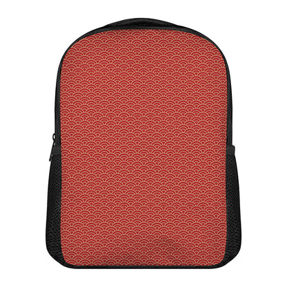 Red Japanese Wave Pattern Print Casual Backpack