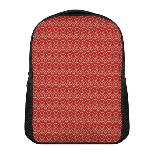 Red Japanese Wave Pattern Print Casual Backpack