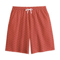 Red Japanese Wave Pattern Print Cotton Shorts