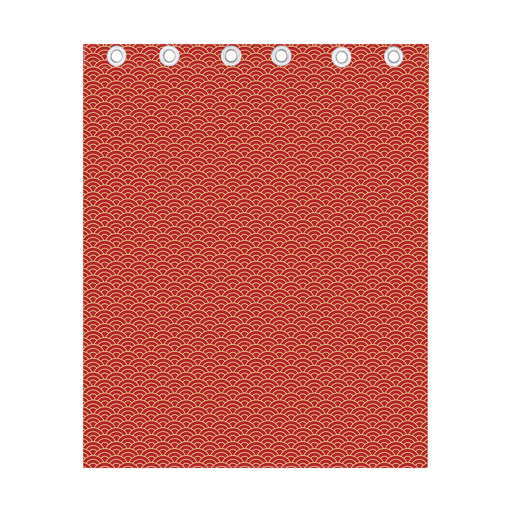 Red Japanese Wave Pattern Print Curtain