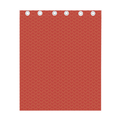 Red Japanese Wave Pattern Print Curtain