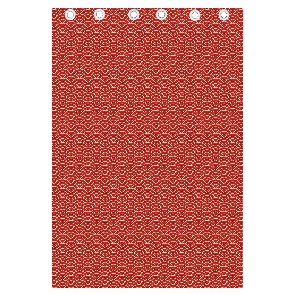 Red Japanese Wave Pattern Print Curtain