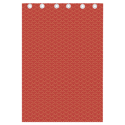 Red Japanese Wave Pattern Print Curtain