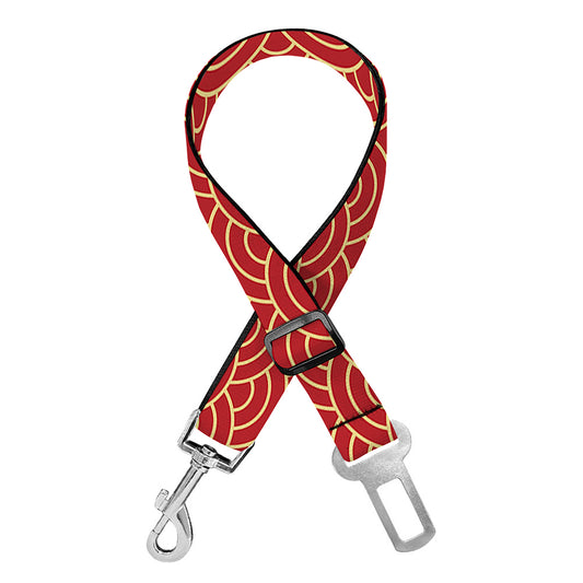 Red Japanese Wave Pattern Print Dog Seat Belt