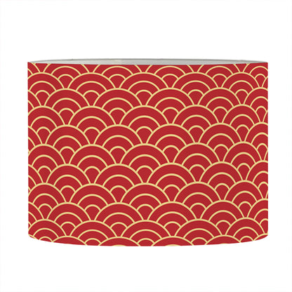 Red Japanese Wave Pattern Print Drum Lamp Shade