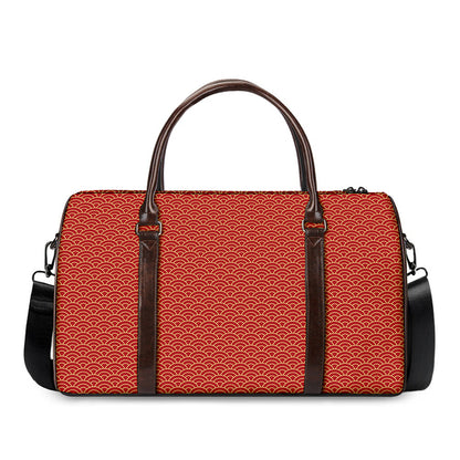 Red Japanese Wave Pattern Print Duffle Bag
