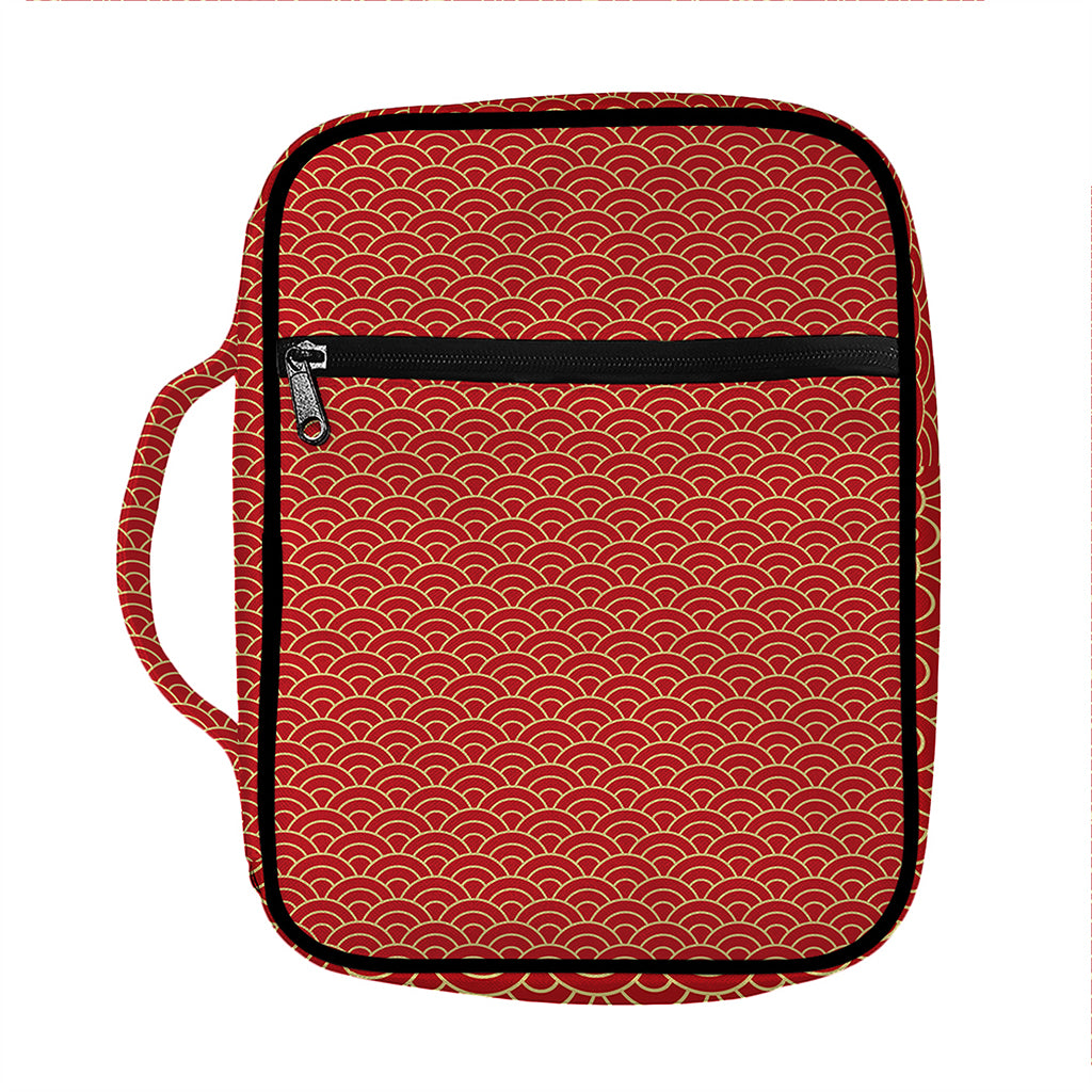 Red Japanese Wave Pattern Print Front Pocket Bible Bag