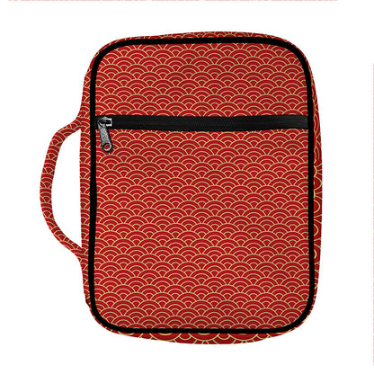 Red Japanese Wave Pattern Print Front Pocket Bible Bag