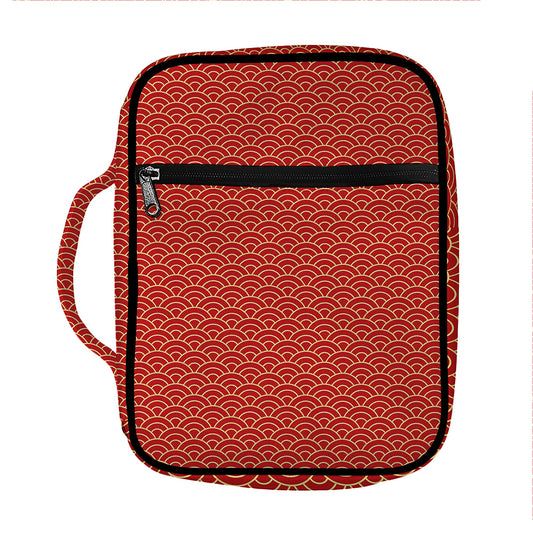 Red Japanese Wave Pattern Print Front Pocket Bible Bag