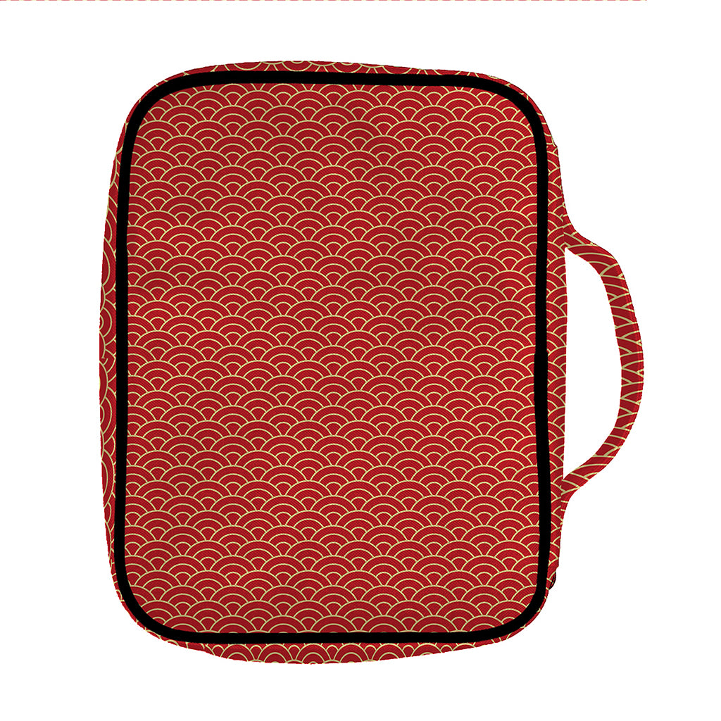 Red Japanese Wave Pattern Print Front Pocket Bible Bag