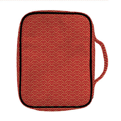 Red Japanese Wave Pattern Print Front Pocket Bible Bag