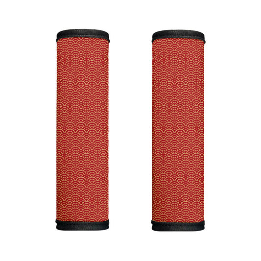 Red Japanese Wave Pattern Print Handle Covers