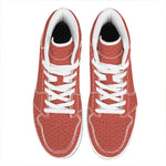 Red Japanese Wave Pattern Print High Top Leather Sneakers