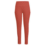 Red Japanese Wave Pattern Print High-Waisted Pocket Leggings