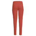 Red Japanese Wave Pattern Print High-Waisted Pocket Leggings