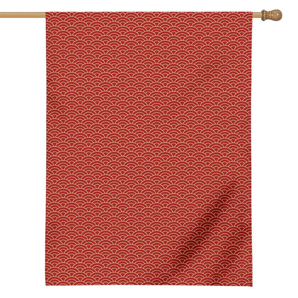 Red Japanese Wave Pattern Print House Flag