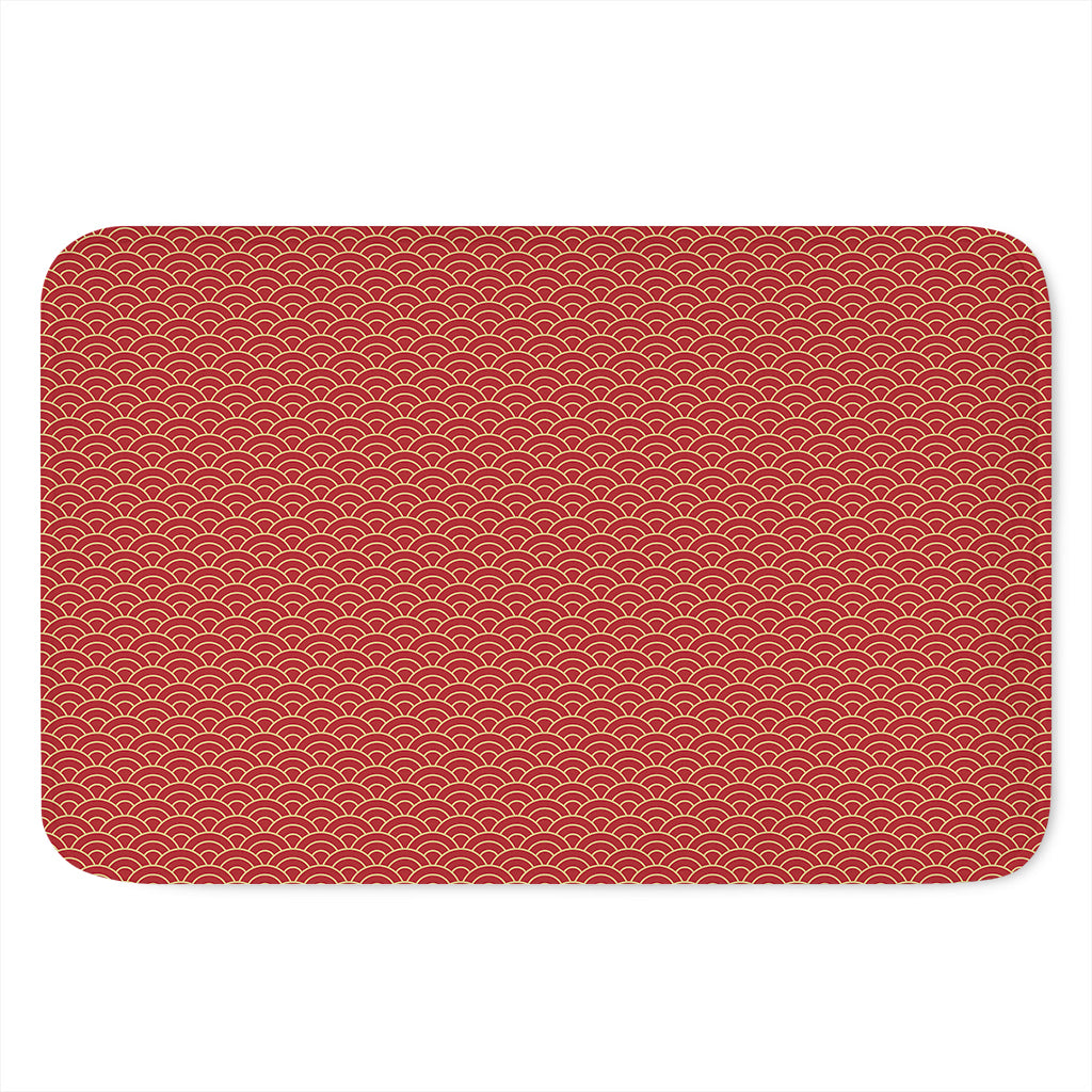 Red Japanese Wave Pattern Print Indoor Door Mat
