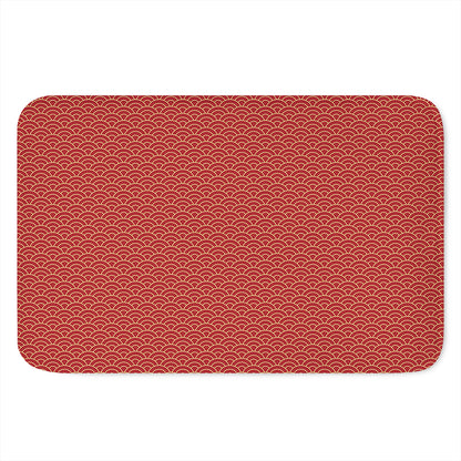 Red Japanese Wave Pattern Print Indoor Door Mat