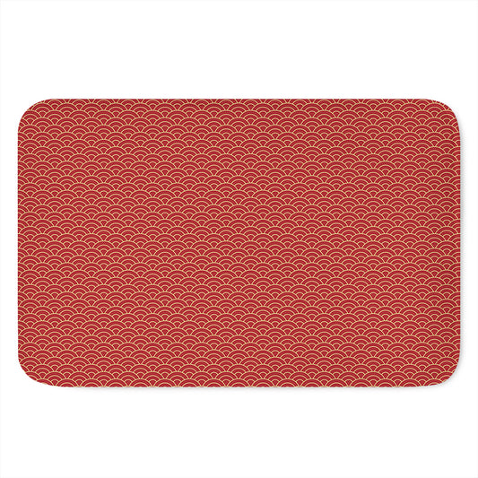 Red Japanese Wave Pattern Print Indoor Door Mat