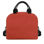 Red Japanese Wave Pattern Print Insulated Lunch Bag