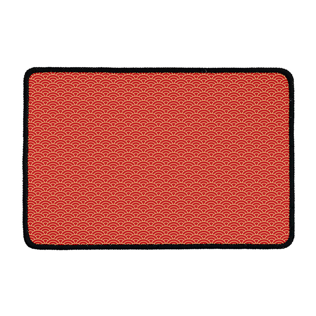 Red Japanese Wave Pattern Print Kitchen Mat