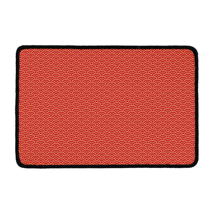 Red Japanese Wave Pattern Print Kitchen Mat