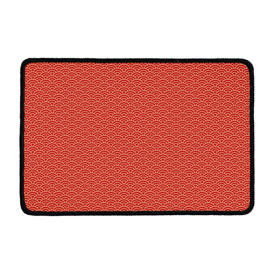 Red Japanese Wave Pattern Print Kitchen Mat