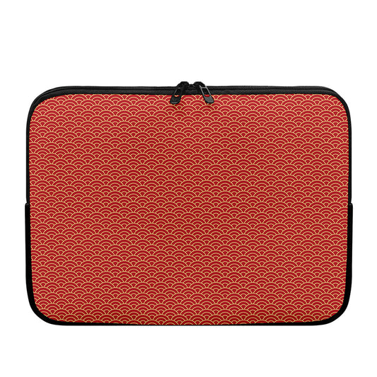 Red Japanese Wave Pattern Print Laptop Sleeve