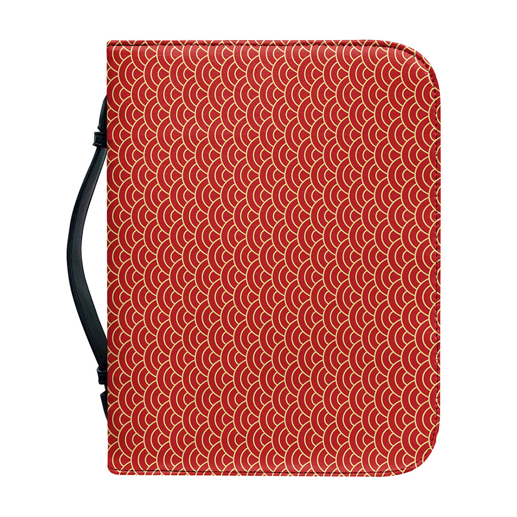 Red Japanese Wave Pattern Print Leather Bible Cover
