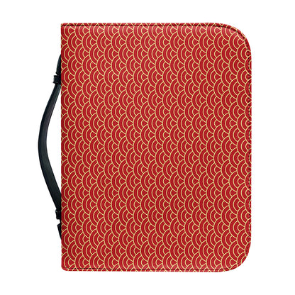 Red Japanese Wave Pattern Print Leather Bible Cover
