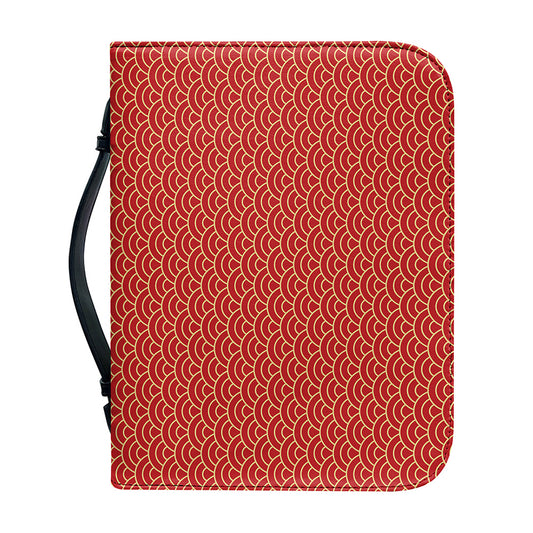 Red Japanese Wave Pattern Print Leather Bible Cover