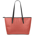 Red Japanese Wave Pattern Print Leather Tote Bag With Zipper