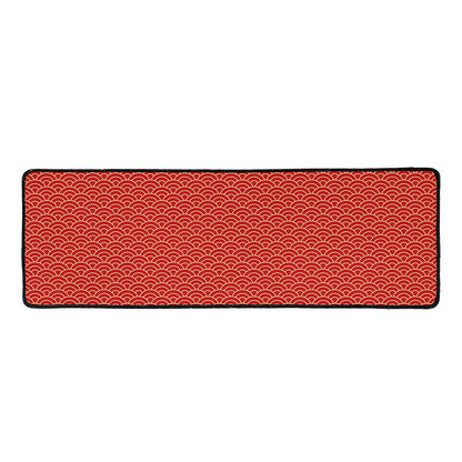 Red Japanese Wave Pattern Print Long Kitchen Mat