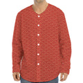 Red Japanese Wave Pattern Print Long Sleeve Baseball Jersey