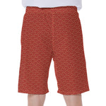 Red Japanese Wave Pattern Print Men's Beach Shorts