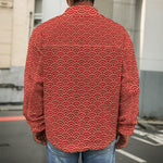 Red Japanese Wave Pattern Print Men's Shirt Jacket