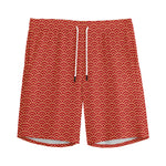Red Japanese Wave Pattern Print Men's Sports Shorts