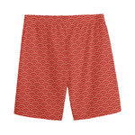 Red Japanese Wave Pattern Print Men's Sports Shorts