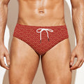 Red Japanese Wave Pattern Print Men's Swim Briefs