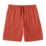 Red Japanese Wave Pattern Print Men's Swim Trunks