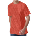 Red Japanese Wave Pattern Print Men's Velvet T-Shirt
