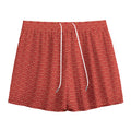 Red Japanese Wave Pattern Print Mesh Shorts